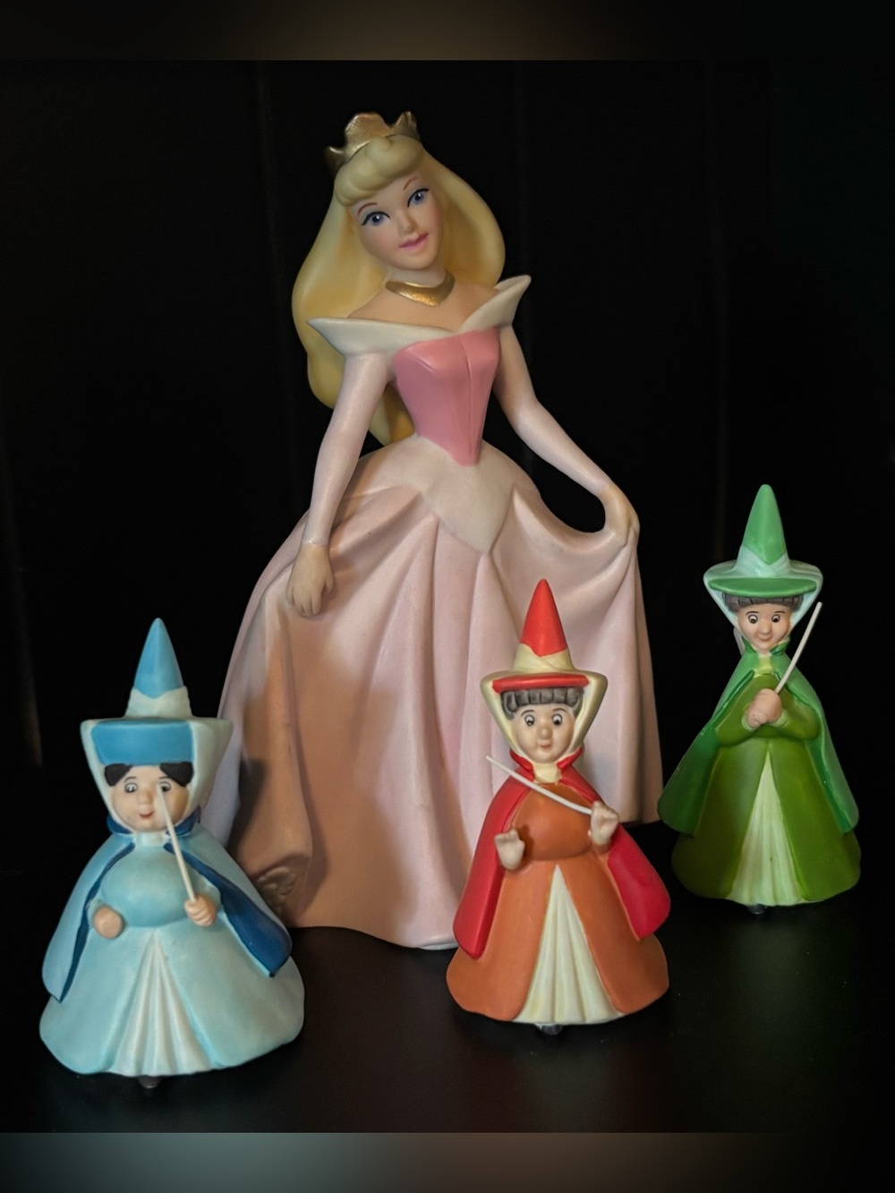 Vintage Rare Disney Sleeping Beauty Flora Fauna Merryweather Ceramic Figurines